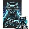 JIANGENNF Puzzle per adulti da 1000 pezzi con gatto, cuffie, musica DJ, gioco interattivo, attività divertenti da fare a casa, ottimo regalo per gli appassionati di videogiochi 38x26cm