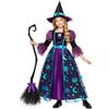 Generico Costume Halloween Bambina Strega 3 Pezzi Abito Elegante Cappello Scopa per Cosplay Carnevale Spettacolo Festa In Maschera Bambine 3-14 Anni