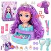 EFFILUMLUX Testa Bambola da Truccare e Pettinare, Testa da Pettinare Bambina con Base e Cassetto Portaoggetti, Rossetto, Ombretto, Specchio e Accessori per Capelli, Regalo per Dai 3 Anni