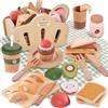 HERSITY Cestino da Picnic Giocattolo, Cibo Finto Legno per Bambini Cucina | Accessori Cucina Bambini Legno con Dessert, Gioco Taglio Frutta, Giochi di Ruolo Giocattoli Bambina Bambino 2 3 4 Anni