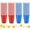 Frasheng Beerpong - Bicchieri per feste, 100 bicchieri, 12 palline, bicchieri di plastica rosso e blu, 473 ml, riutilizzabili, per Natale, compleanno, matrimonio, festival