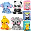 QuidToyzian Animali Blocchi da Costruzione, 4 Mini Animali da Costruzione - Pollino, Elefante, Koala, Panda, Micro Costruzioni Mattoncini Serie Cute Building Blocks regalo di compleanno