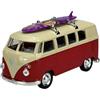 Generic Welly - Modellino di auto compatibile con VW Volkswagen T1 rosso bianco con tavola da surf Samba Bully Bus 1950-1967 1/34-1/39 Metal Die Cast