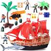Maycoly Nave pirata giocattolo avventura per bambini con action figure in plastica, nave pirata parco giochi con squalo, barca