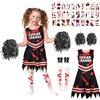 BSBUY 7 PZ Costume Cheerleader Zombie Insanguinate Vestito con Pompon Calze