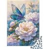 VHJRNXPMZBTL Farfalla Blu Puzzle 1000 Pezzi Fiore di Peonia Puzzle per Adulti Carta Relax Decorazione Casa Regalo Famiglia 38x26cm/1000pcs