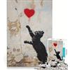 JIANGENNF Puzzle da 1000 pezzi per adulti con gatto e cuore, ispirato a Banksy, gioco divertente, interazione genitore-figlio, con poster e foglio di curiosità abbinati 50x75cm