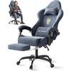 Lointain Poltrona Gaming in Velluto con Massaggio e Poggiapiedi, Blu | Sedia per Computer Ergonomica con Poggiapiedi, Poggiatesta, Schienale Reclinabile, Altezza Regolabile, 150 kg e Ruote PU 360°