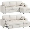 HOMCOM Divano Angolare Convertibile Chenille 3 Posti 225 cm Beige | Divano letto modulare, pouf, seduta larga, cuscini, molle a tasca, soggiorno, ufficio, appartamento