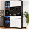 Azkoeesy Credenza Alta Vetrina con LED, Portacalici, Cassetti, Bianco‑Nero | Ante in Vetro Temperato, MDF, Vinoteca, Mobile Dispensa cucina, Buffet, Per Soggiorno e Bar, Press to open