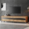 MSMOK Mobile per TV, 180 x 40 x 50 cm, colore legno + supporto per TV a giuntura nero, con 4 armadi, mobile soggiorno con 8 gambe di supporto, portata consigliata 30 kg, design simmetrico, basso