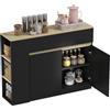 HOMCOM Credenza da cucina con 2 cassetti, 2 ante, 110 x 29,5 x 82 cm, nero | Armadio da cucina stretto, 3 ripiani aperti, ripiano regolabile, credenza nordica per sala da pranzo