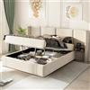 Wyibwy Letto imbottito 160x200 cm, letto a sponde larghe idraulico,letto matrimoniale con connessione USB e presa di corrente, inclusi 2 comodini, velluto materiale，rete a doghe in legno,Beige