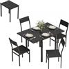 HOMCOM Set Tavolo e Sedie Sala da Pranzo 5 Pezzi Moderno 80-120 cm Nero | Set da Pranzo per 2-4 Persone, Tavolo Allungabile, 4 Sedie Impilabili Salvaspazio, Gambe Metallo, Soggiorno Cucina