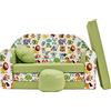 Pro Cosmo Divano letto pieghevole per bambini con funzione letto Perfetto per giocare e dormire - Con materasso, cuscino e pouf sfoderabili - 98x168x59 cm - Z5 Verde - Animali da safari