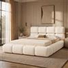 HOXINBLY Letto imbottito matrimoniale 160x200 cm con rete a doghe e testiera imbottita,letto nuvola,design a bolla,Bianco Bouclé,Materasso non incl