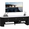 HOMCOM Mobile TV con vano, effetto marmo, da 32-65 pollici, nero | Console multimediale moderna, 3 cassetti, 2 scaffali aperti, centro di intrattenimento, soggiorno