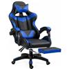 cecaro group Sedia Gaming Ergonomica con Poggiapiedi, Reclinabile 150 kg -Schienale 90-135°,Regolabile 114-124 cm, 5 Ruote 360°- Blu/Nero
