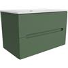Parama Mobile bagno sospeso 100cm due cassetti verde foresta cannettato con lavabo bianco lucido | Tigua