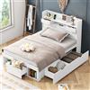 Arhatreya Letto singolo 90 x 200 cm, culla con cassetti, letto per ragazzi con cassetti, letto in legno con armadio, letto con porta USB per bambini e ragazzi (senza materasso) bianco