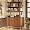Kelodan Credenza con ante a rotelle, scaffale aperto a 4 livelli, rivestimento scanalato verticale, gambe in metallo dorato, armadio per sala da pranzo e soggiorno, legno