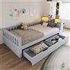 NNJN 90 × 200 cm, letto multifunzione in legno, con cassetti, ripiano e scomparti portaoggetti, dotato di presa e illuminazione LED, griglia di sicurezza, letto singolo, grigio