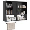 COSTWAY Mobile da Bagno a Parete Salvaspazio, 77 x 14,5 x 64 cm,Nero | Armadio da Parete Sospeso con Armadietto a 2 Ante, Scomparti Portaoggetti, Ripiani e Portasciugamani per Bagno e Ingresso
