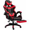 cecaro group Sedia Gaming Ergonomica con Poggiapiedi, Reclinabile 150 kg -Schienale 90-135°,Regolabile 114-124 cm, 5 Ruote 360°- Rosso/Nero