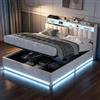 BIYFSDS Letto 140 x 200 con Sommier, Letto Contenitore 140x200 cm con LED e USB Letti Matrimoniali 140x200 con Testata con Cassetti, Letto per Adulti con Doghe BIYFSDS 2 Posti Letti Imbottiti (Beige-2