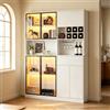 Rosebibi Mobile Vetrina Alto 140x30x200 cm,Mobile Cucina in Vetro con Cassetto e 7 Ante,Credenza Cucina con Portabottiglie e Portabicchieri,Vetrina Soggiorno per Cucina,Sala da Pranzo