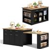 Azkoeesy Isola Cucina Grande con Tavolo Estraibile, 150x90x90 cm / 80x96x75 cm, 6 Cassetti, 3 Ante, Mensole Regolabili e Porta Spezie, Mobile Contenitore Multifunzionale,Nero + Natural