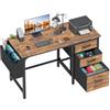 Lufeiya Scrivania per computer con cassetti in tessuto, 120 cm, reversibile, per casa e ufficio, con schedario per piccoli spazi, per gaming, studio, scrittura, scrivania per PC, rustica, marrone