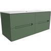 Parama Mobile bagno sospeso 120cm quattro cassetti verde foresta cannettato con lavabo bianco lucido | Tigua