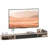 HOMCOM Mobile TV a parete 180cm, Legno naturale & Nero | Per TV fino a 75, cassettone a caduta, 2 ripiani aperti, gestione cavi, mensola TV, soggiorno