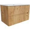 Parama Mobile bagno sospeso 90cm due cassetti rovere chiaro cannettato con lavabo bianco lucido | Tigua