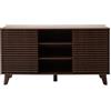 Calicosy - Credenza a 2 ante scorrevoli effetto legno scanalato - Decorazione legno noce scuro - Collezione Friburgo - Mobile di immagazzinaggio Soggiorno, Sala da Pranzo - L 140 x P 39 x H 75 cm