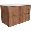 Parama Mobile bagno sospeso 90cm due cassetti rovere scuro cannettato con lavabo bianco lucido | Tigua