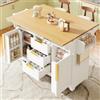 Ktipm Isola Cucina Multifunzionale con Piano Ribaltabile Bilaterale, Bianco | Penisola Cucina Isola Cucina con Ruote e 3 Cassetti e 2 Ante, Ripiani Regolabili e Portasciugamani, 143x40-80x95 cm