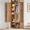 OKMYHOME Mobile da ingresso - Spogliatoio da ingresso con specchio, 6 in 1 appendiabiti e contenitore, 5 ripiani + armadio, 100 x 33 x 190 cm - naturale