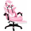 cecaro group Sedia Gaming Ergonomica con Poggiapiedi, Reclinabile 150 kg -Schienale 90-135°,Regolabile 114-124 cm, 5 Ruote 360°- Rosa/Bianca