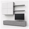 Arreditaly Parete Attrezzata Mobile Soggiorno Moderno Con Base TV 2 Ante Pensile 4 Ante e 2 Mensole Design Contemporaneo in Melaminico Facile da Pulire 200 x 194 x 40 cm Bianco e Grigio Cemento