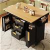 Ktipm Isola Cucina Multifunzionale con Piano Ribaltabile Bilaterale, Nero | Penisola Cucina Isola Cucina con Ruote e 3 Cassetti e 2 Ante, Ripiani Regolabili e Portasciugamani, 143x40-80x95 cm