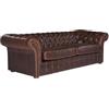 Vente-unique-Divano 3 posti Chesterfield in pelle invecchiato Marrone - CLOTAIRE