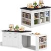 Azkoeesy Isola Cucina Grande con Tavolo Estraibile, 150x90x90 cm / 80x96x75 cm, 6 Cassetti, 3 Ante, Mensole Regolabili e Porta Spezie, Mobile Contenitore Multifunzionale, effetto marmo bianco/nero