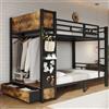 Terahanda Letto a castello in metallo nero, 120 x 200 cm, con asta | Con vano portaoggetti, cassetto, parete forata e ripiani aperti. Letto a castello con sistema multifunzionale