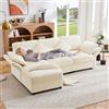 Yihomfy Divano angolare modulare 3 posti 218 cm divano convertibile a L con pouf e braccioli regolabili, piccolo divano in morbido tessuto ciniglia per soggiorno, appartamento e ufficio, beige