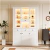 MAMAINI 119,5 x 40 x 180 cm, vetrina con 4 cassetti, vetrina con LED, armadio per soggiorno, armadio con 4 cassetti e 5 ante, grande armadio con 21 scomparti, MDF, bianco