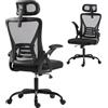 HOMCOM Sedia da Ufficio Ergonomica Girevole in Rete Traspirante, Nero | Sedia da Scrivania Imbottita, Braccioli Ribaltabili, Poggiatesta e Altezza Regolabili, Funzione Dondolo