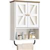 CHOEZON Mobiletto Pensile Bagno Sospeso a Due Ante con Ripiano Aperto e Porta Asciugamani, Stile Country, Camera da Letto, Bagno, Soggiorno, Cucina, Bianco e Noce