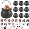 OMIGA 12 Pezzi Mini Calderone da Strega Portatile con Adesivi di Halloween | Può Contenere Liqui di Decorazioni Halloween per Conservare Caramelle e Snack (Nero)